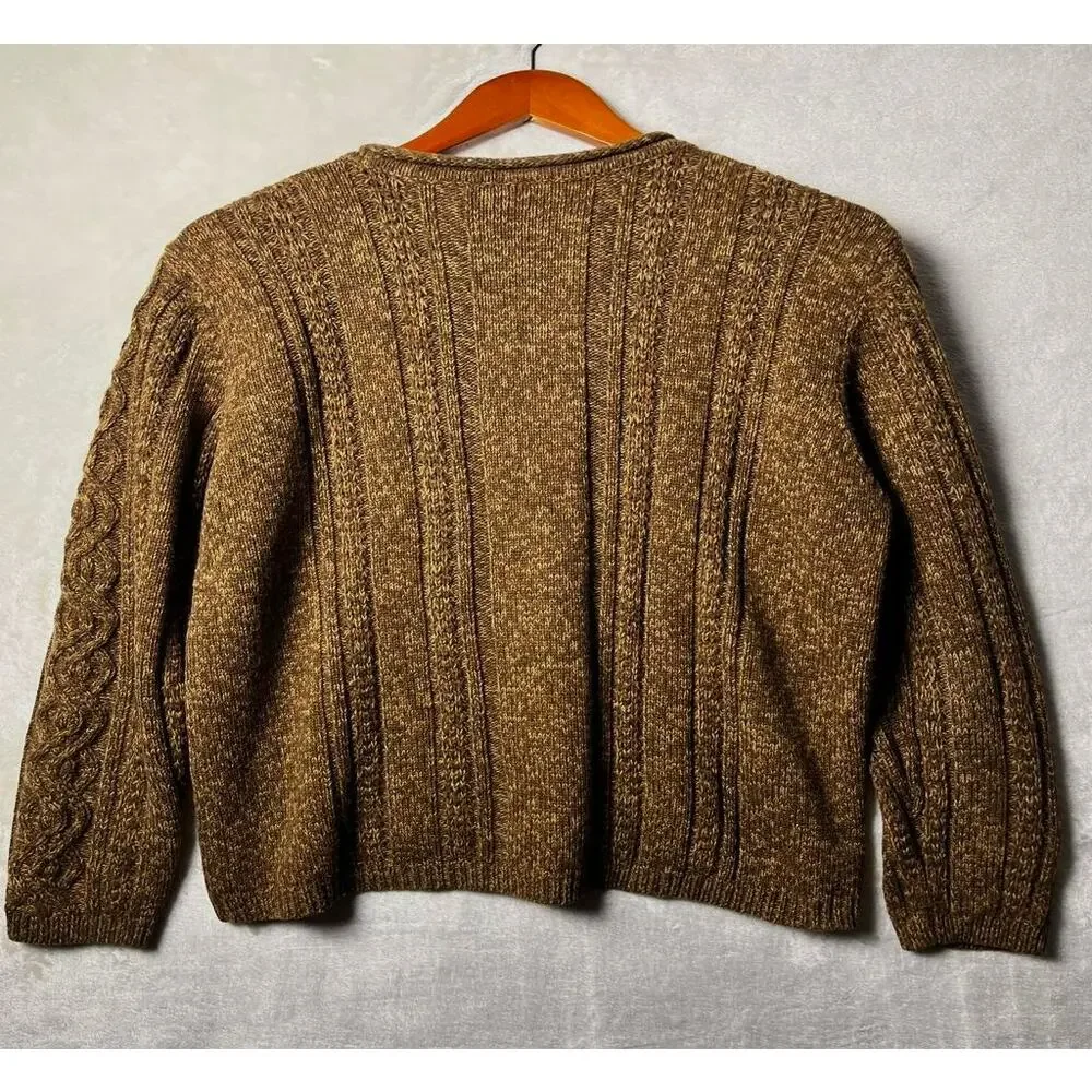 Vintage Rollneck Fisherman Sweater Size L Chunky Copper Brown Cable Knit Japan